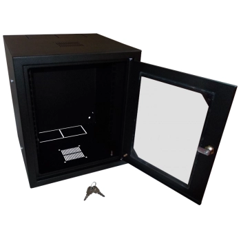 Szafka wisząca rack 10" 6U głębokość 300 mm, drzwi szklane, czarna ALANTEC