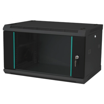 Szafka wisząca rack 19" 6U 600x450 drzwi szklane czarna Q-LANTEC