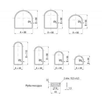 Uchwyty metalowe wymiar: 44x88 komplet 5 szt. ZPAS-104153