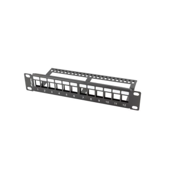 PATCH PANEL PUSTY 12 PORT 1U 10" Z ORGANIZEREM DO MODUŁÓW KEYSTONE CZARNY LANBERG