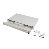 PRZEŁĄCZNICA ŚWIATŁOWODOWA LANBERG 24XSC DUPLEX / 24XLC QUAD RACK 19" 1U SZARA + AKCESORIA
