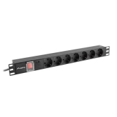 LISTWA ZASILAJĄCA RACK PDU 19" LANBERG 1U 10A 7X SCHUKO 2M CZARNA C14