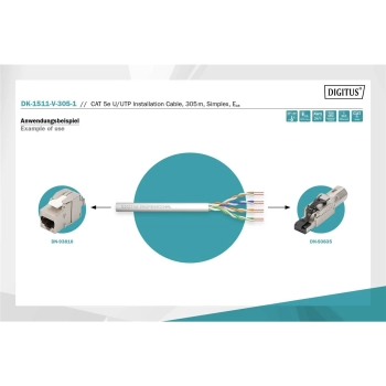 Kabel instalacyjny DIGITUS kat.5e, U/UTP, Eca, AWG 24/1, PVC, 305m, szary, karton-120289