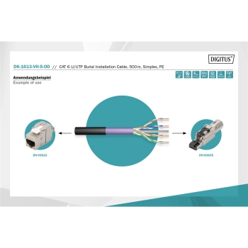 Kabel instalacyjny zewnętrzny suchy DIGITUS kat.6,U/UTP, Eca, AWG 23/1, PE, 500m, czarny, szpula-120356