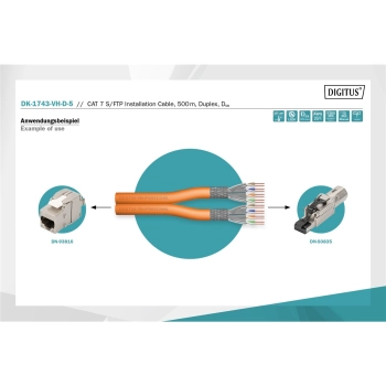 Kabel instalacyjny dupleksowy DIGITUS kat.7, S/FTP, Dca, AWG 23/1, LSOH, 500m, pomarańczowy, szpula-120571