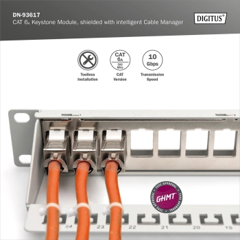 Moduł (gniazdo) keystone RJ45 (8P8C) kat.6A, STP,ekranowany, beznarzędziowy, stalowy, opaska czarna-129325