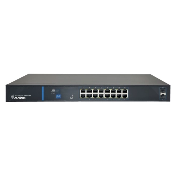 Niezarządzalny przełącznik (switch) 16 portów RJ45 PoE+ 1Gb/s + 2 porty SFP Uplink 1Gb/s (budżet mocy 150W) AVIZIO
